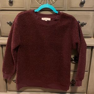 Loft fleece lined fuzzy crewneck burgundy sweater XSP